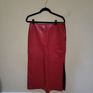 Vintage red leather ankle length skirt